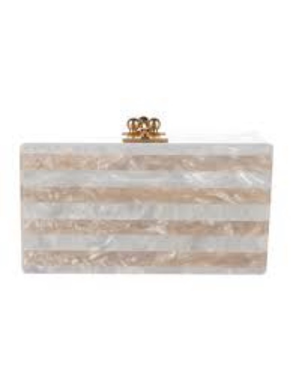 Edie Parker Pearlescent White and Gold Striped Acrylic Clutch